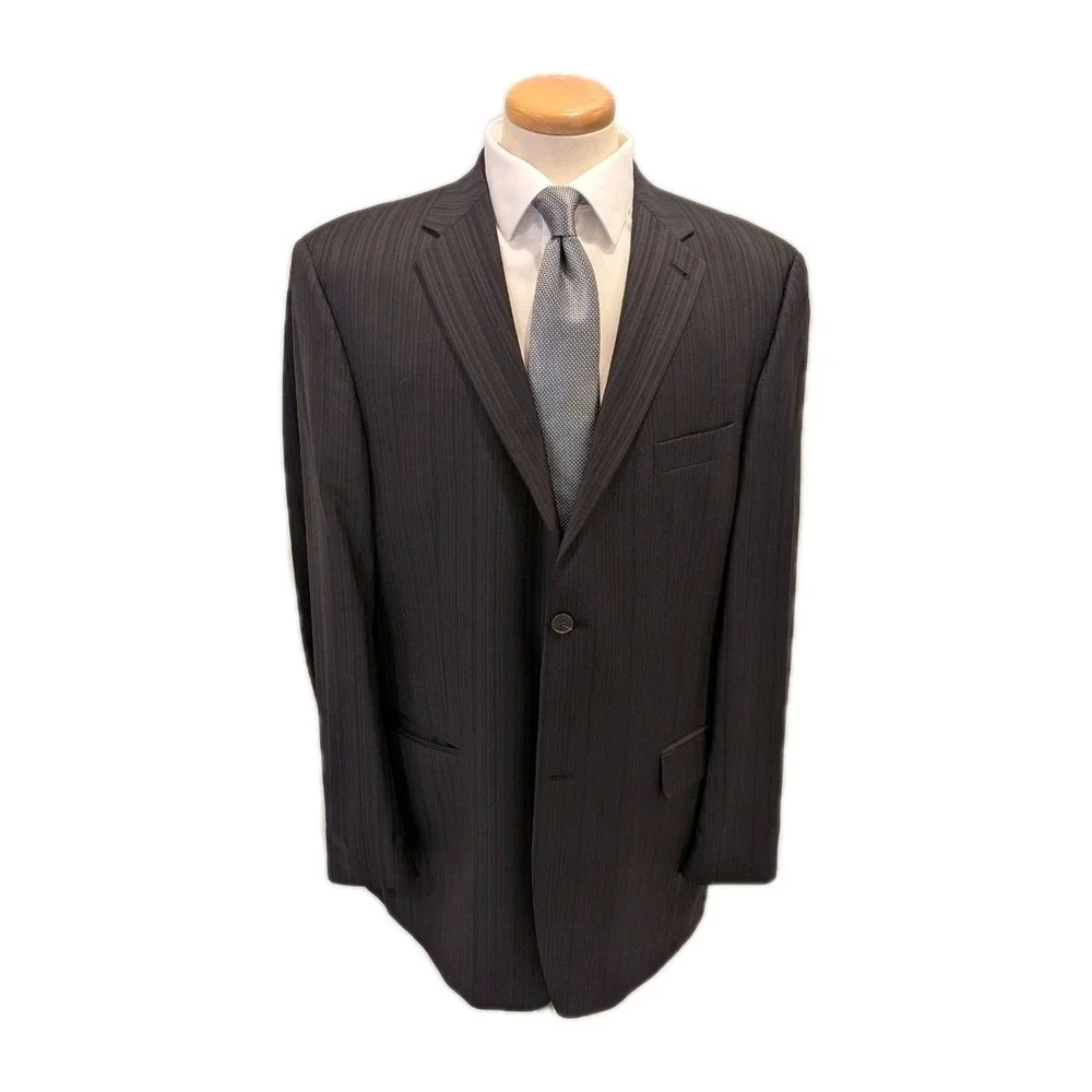 Vintage Kenneth Cole 48L Black Pinstripe Jacket‎ Modern Cut Beautiful Union Made